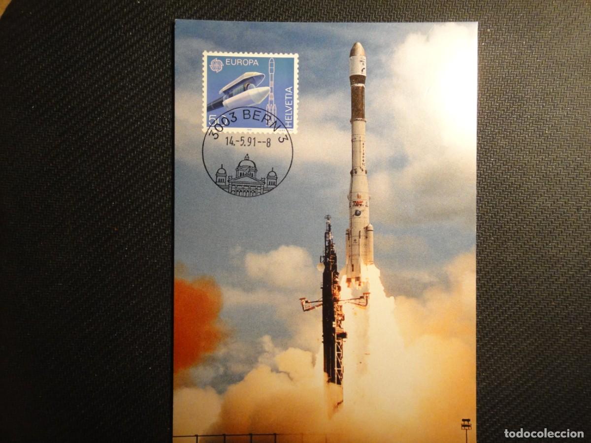 Briefmarken: Suiza. Tarjeta m&aacute;xima, Europa CPT1991, Cohete &rdquo;Ariane&rdquo; a&ntilde;o 1991, ref 8782/3