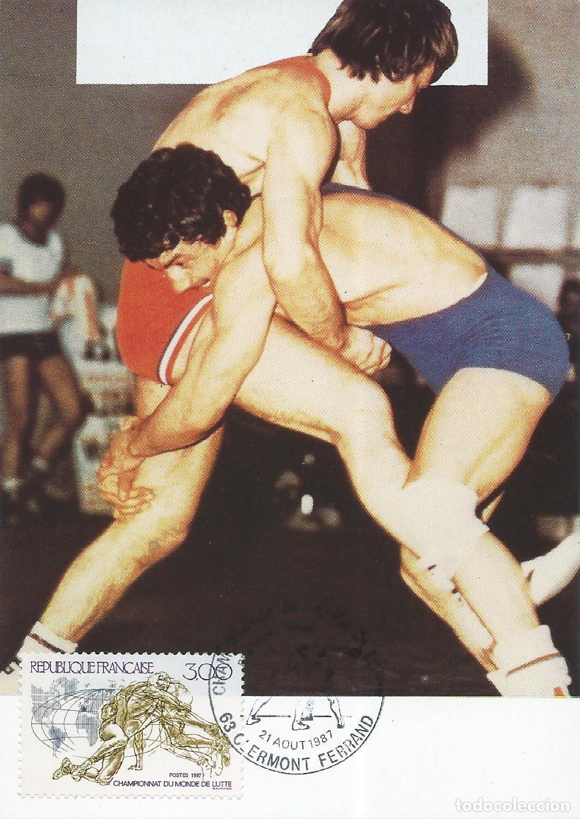 Sellos: 1987. FRANCIA/FRANCE. M&Aacute;XIMA/MAXIMUM CARD. LUCHA/WRESTLING. YVERT 2482. DEPORTES/SPORTS.