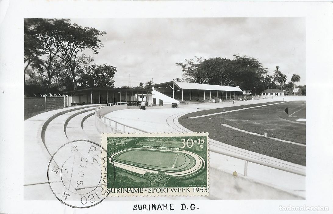 Sellos: 1954. SURINAM/SURINAME. M&Aacute;XIMA/MAXIMUM CARD. ESTADIO/STADIUM. VEL&Oacute;DROMO. YT 296. DEPORTES/SPORTS.