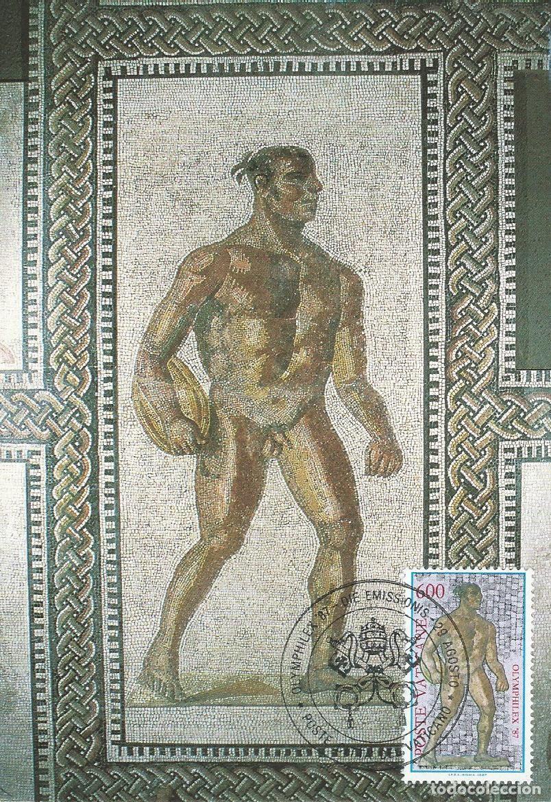 Sellos: 1987. VATICANO/VATICAN. M&Aacute;XIMA/MAXIMUM CARD. ATLETA/ATHLETE. YT 813. DEPORTES. ARQUEOLOG&Iacute;A. ARTE.