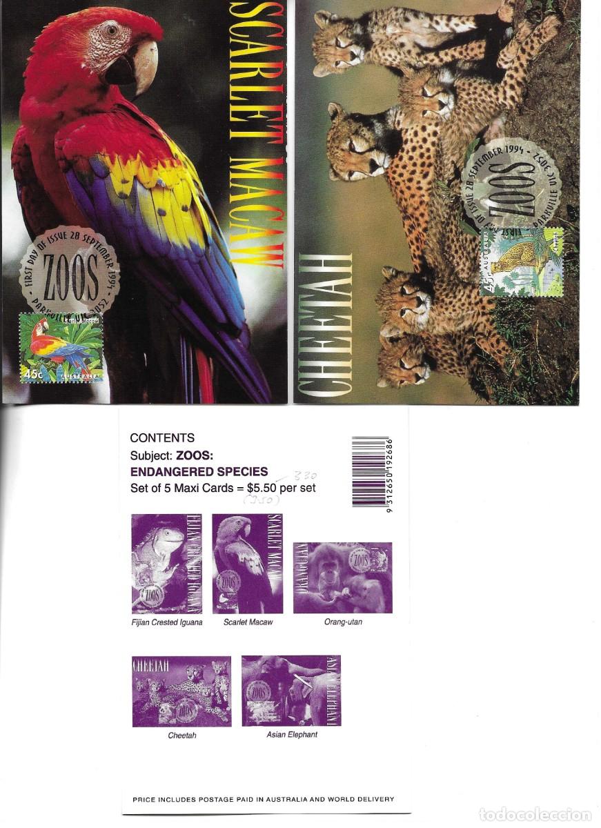 Sellos: &rdquo;Tarjetas M.aximas Australianas: Especial Amenazadas&rdquo; Lote de 5 postales emitidas el 28 Sept 1984