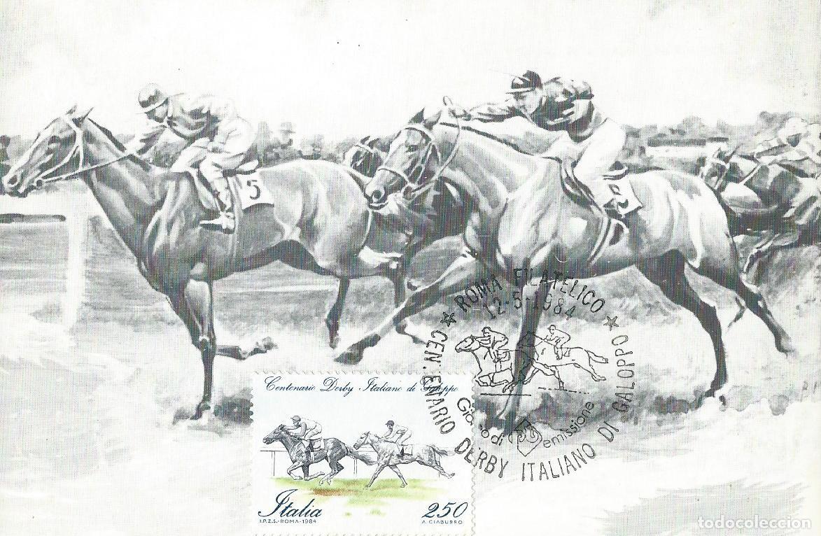 Sellos: 1984. ITALIA/ITALY. M&Aacute;XIMA. CENT. DERBY ITALIANO. H&Iacute;PICA. YT 1621. DEPORTES/SPORTS.CABALLOS.