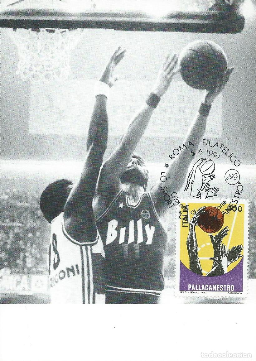 Sellos: 1991. ITALIA/ITALY. M&Aacute;XIMA/MAXIMUM CARD. BALONCESTO/BASKETBALL. YVERT 1917. DEPORTES/SPORTS.