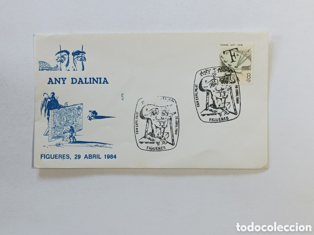 Sellos: ANY DALINIA. 1983. SOBRE PRIMER D&Iacute;A. SALVADOR DALI. ALFIL.