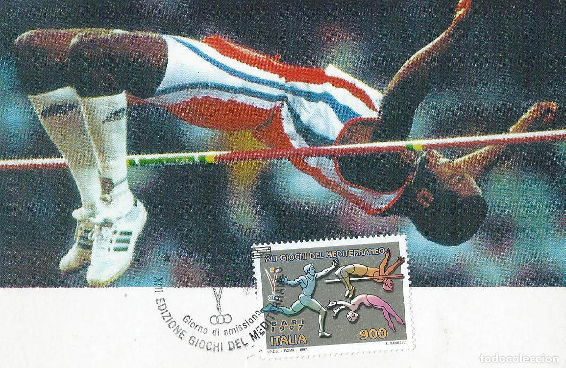 Sellos: 1997. ITALIA/ITALY. M&Aacute;XIMA/MAXIMUM CARD. ATLETISMO/ATHLETICS. ALTURA. YT 2245. DEPORTES/SPORTS.