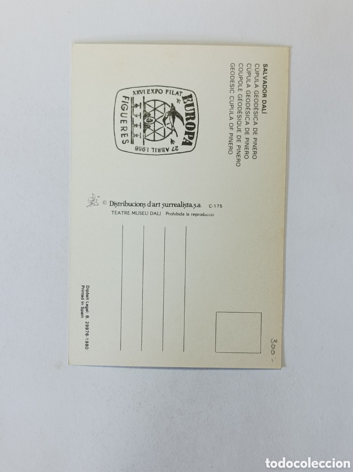 Sellos: SALVADOR DALI. POSTAL SIN CIRCULAR. CON MATASELLOS. - Foto 2