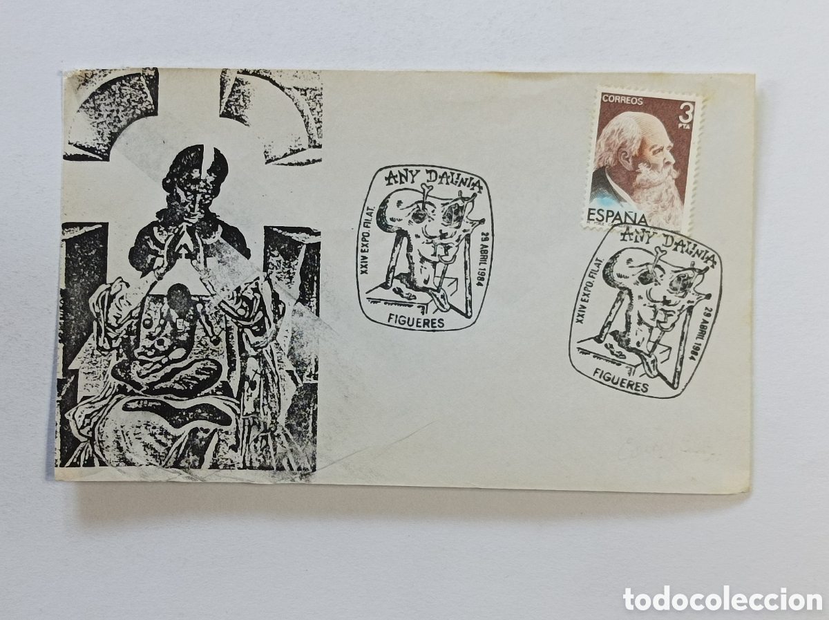 Sellos: SALVADOR DALI. 1984. ANY DALINIA. SOBRE PRIMER D&Iacute;A. RARO.