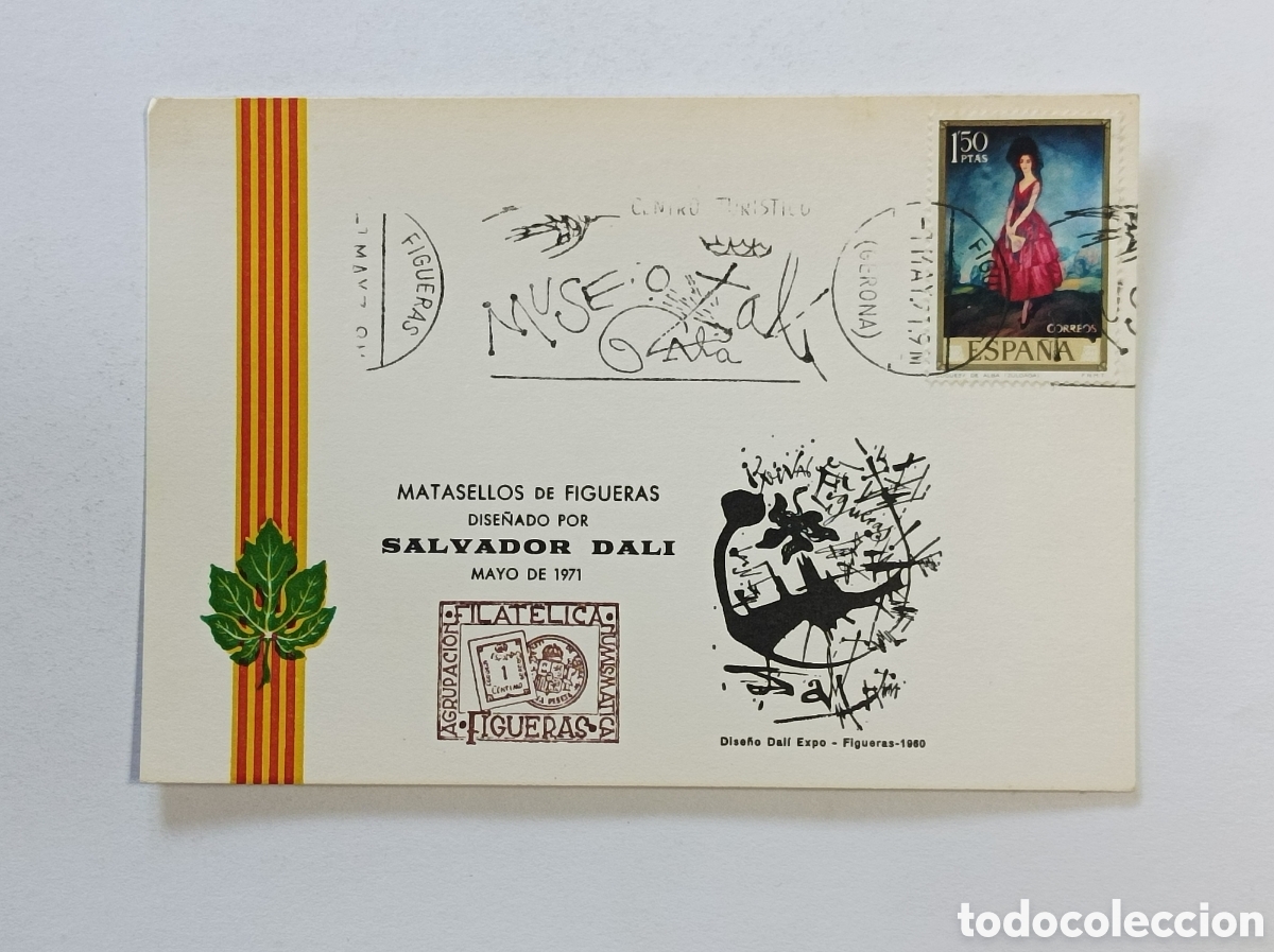 Sellos: MATASELLOS DISE&Ntilde;ADO POR SALVADOR DALI. 1971. FIGURAS. POSTAL.