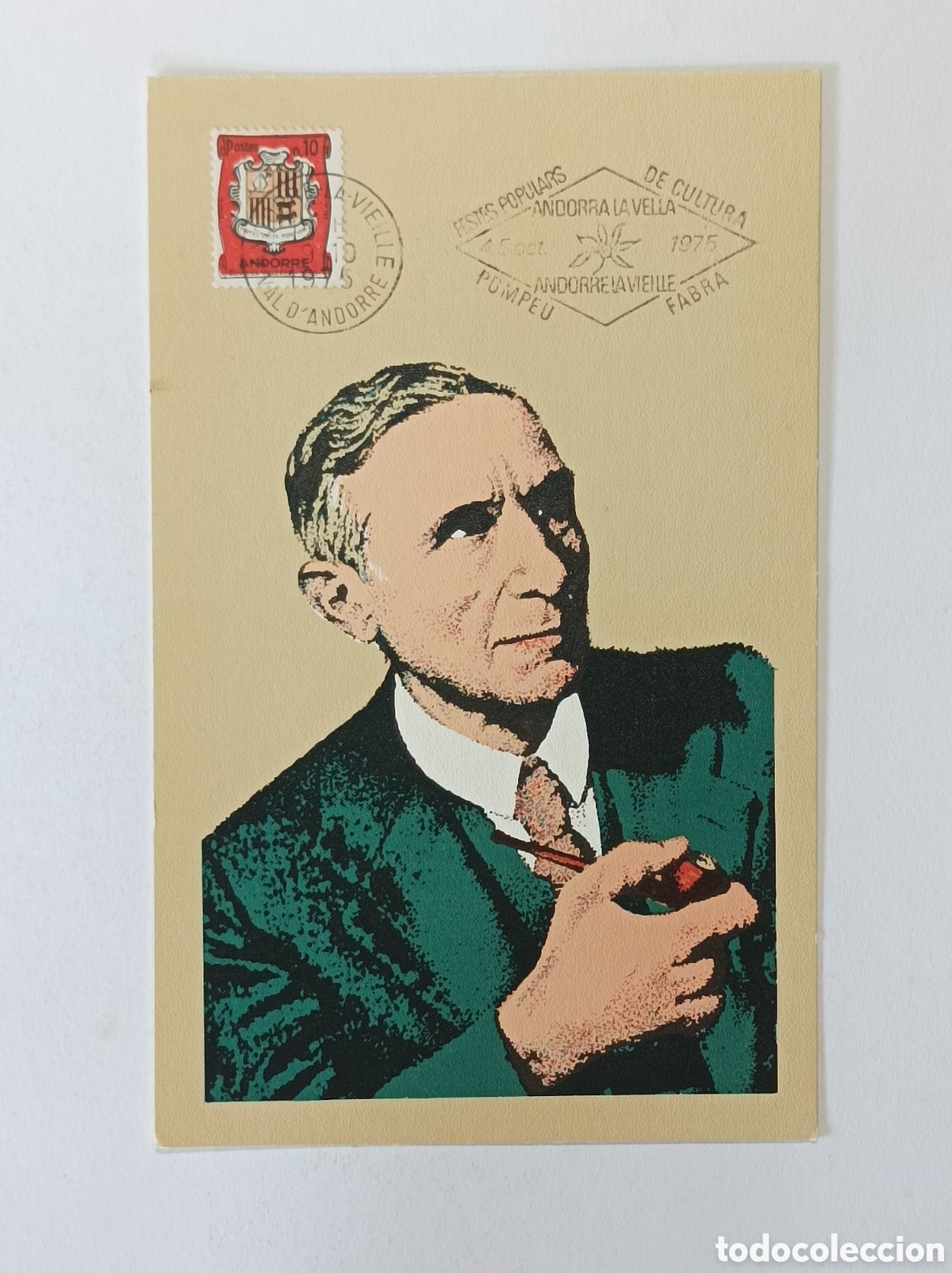 Sellos: POMPEU FABRA. 1975. POSTAL MATASELLOS ANDORRA. SIN CIRCULAR.