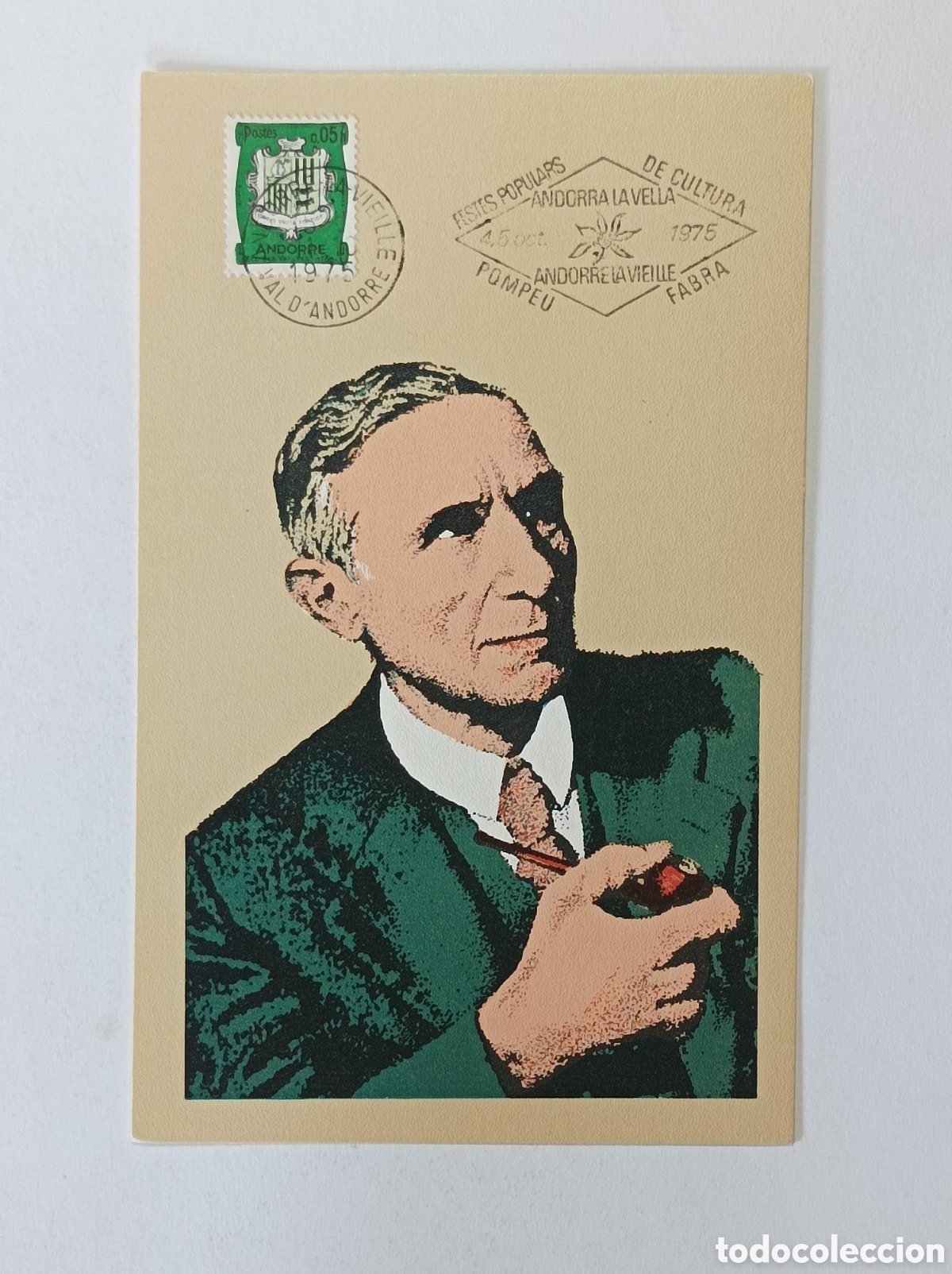 Sellos: POMPEU FABRA. 1975. POSTAL MATASELLOS ANDORRA. SIN CIRCULAR.