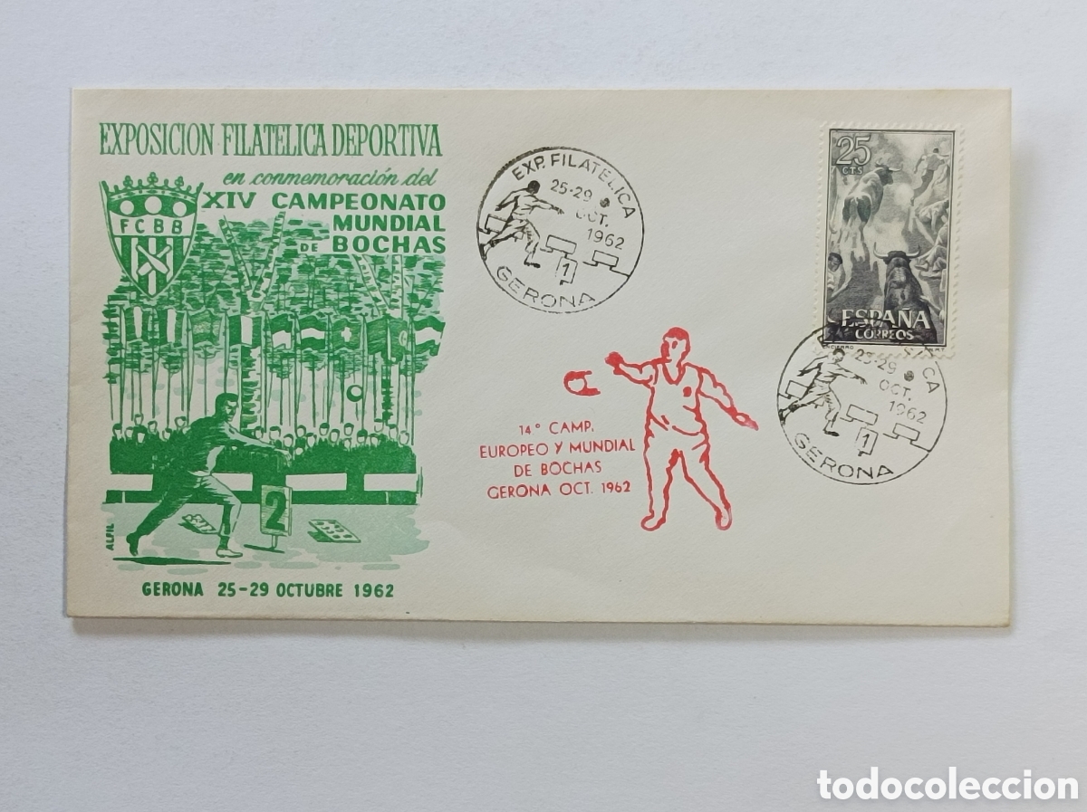 Sellos: XIV CAMPEONATO MUNDIAL DE BOCHAS. 1962. SOBRE PRIMER D&Iacute;A.