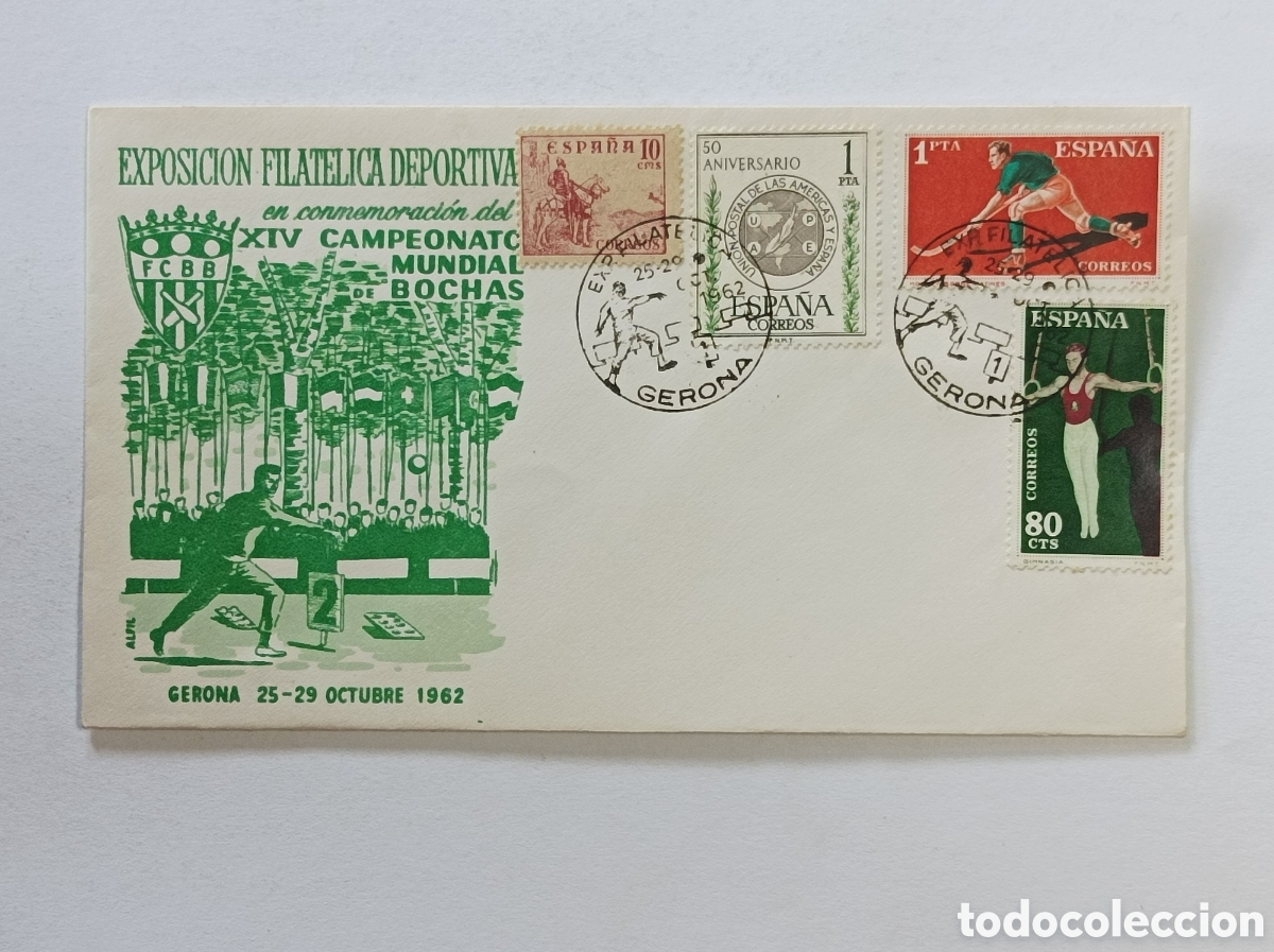 Sellos: XIV CAMPEONATO MUNDIAL DE BOCHAS. 1962. SOBRE PRIMER D&Iacute;A.