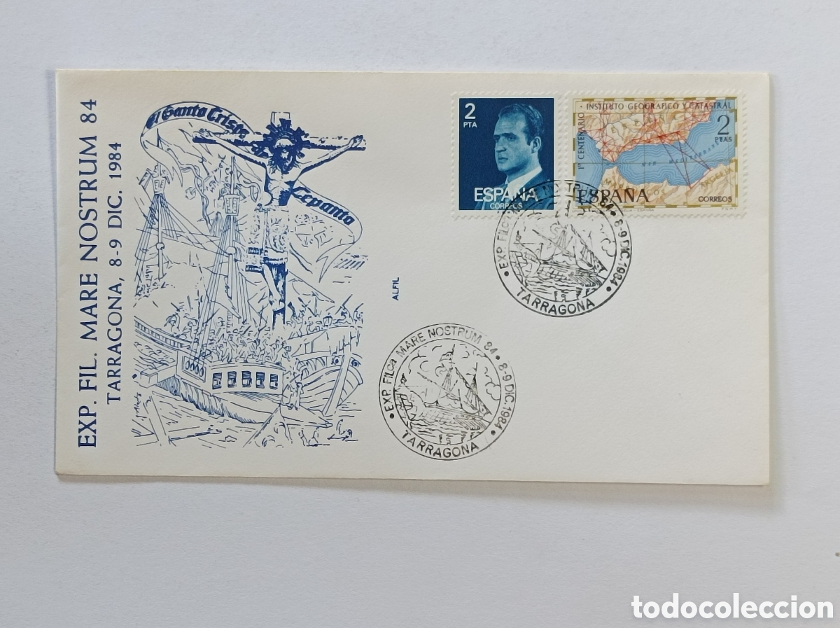 Sellos: MARENOSTRUM. 1984. EXPOSICI&Oacute;N FILAT&Eacute;LICA. SOBRE PRIMER D&Iacute;A.