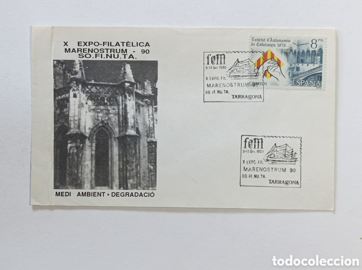 Sellos: MARENOSTRUM. 1990. EXPOSICI&Oacute;N FILATELICA. SOBRE PRIMER D&Iacute;A.
