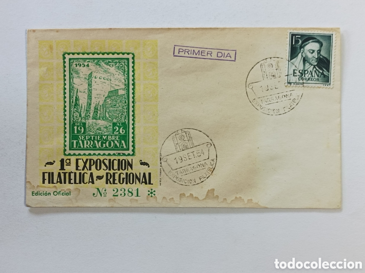 Sellos: 1&deg; EXPOSICI&Oacute;N FILATELICA REGIONAL. TARRAGONA. 1964. SOBRE PRIMER D&Iacute;A.