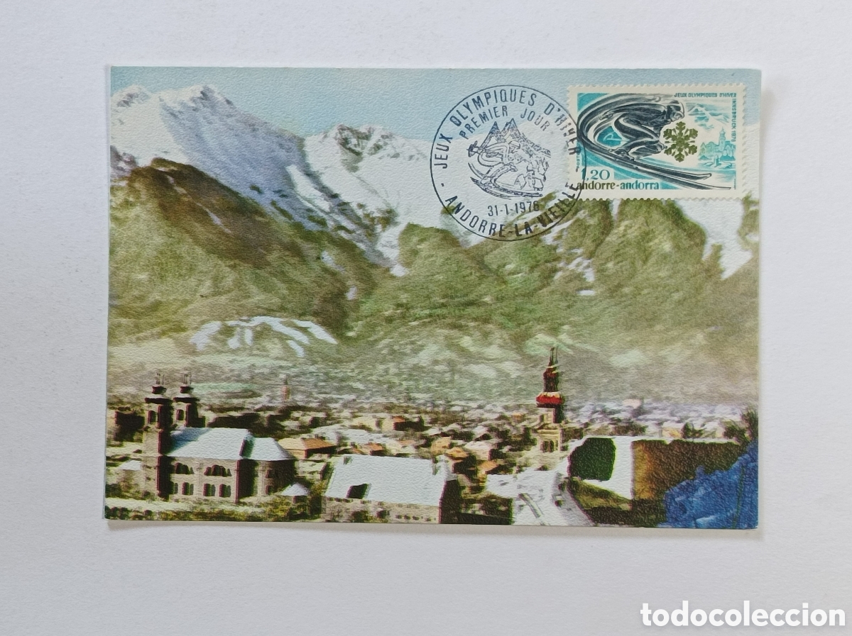 Sellos: JUEGOS OLIMPICOS. ANDORRA. 1976. POSTAL PRIMER D&Iacute;A.