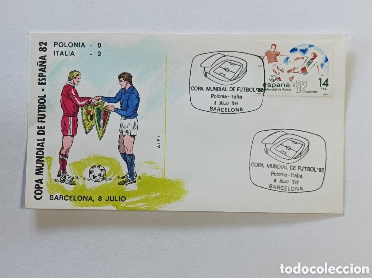 Sellos: MUNDIAL ESPA&Ntilde;A 82. POLONIA-ITALIA. SOBRE PRIMER D&Iacute;A. ANDORRA.