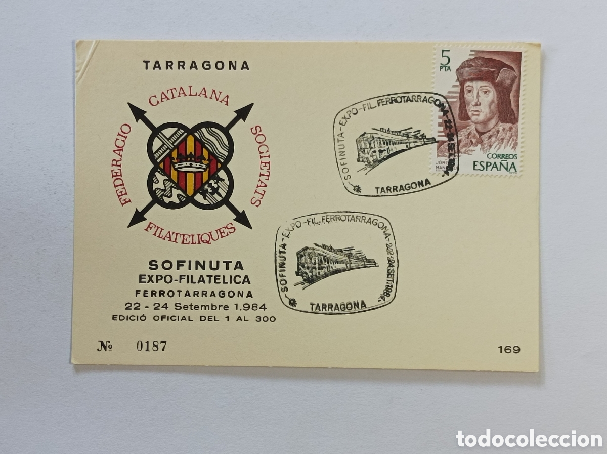 Sellos: SOFINUTA FERROTARRAGONA. SOBRE PRIMER D&Iacute;A. POSTAL. - Foto 1