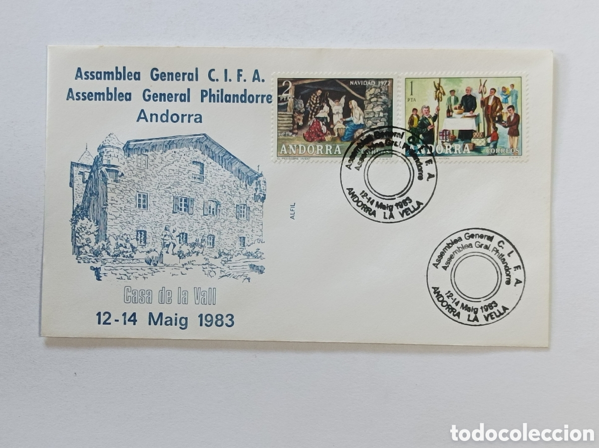 Sellos: ASAMBLEA GENERAL CIFA. 1983. ANDORRA. SOBRE PRIMER D&Iacute;A. - Foto 1
