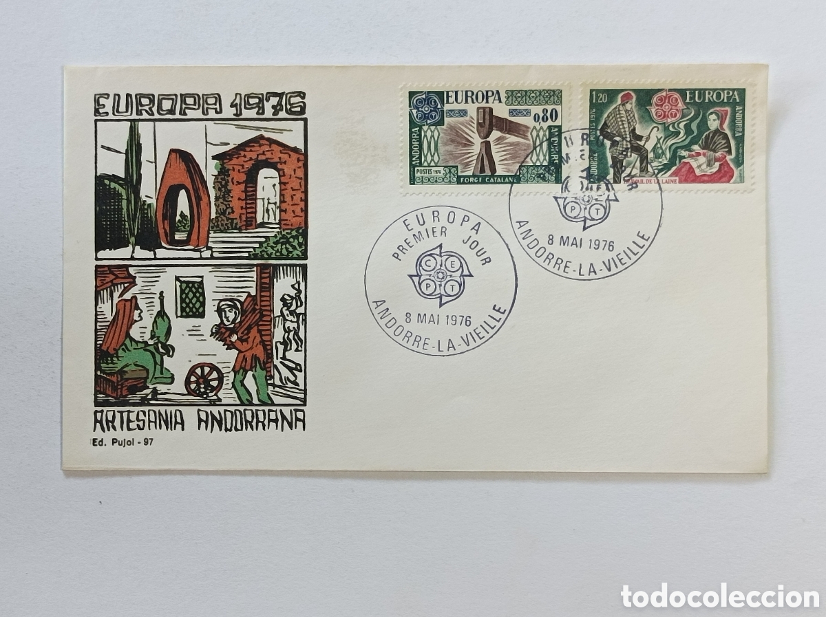 Sellos: ARTESAN&Iacute;A ANDORRANA. 1975. EUROPA. SOBRE PRIMER D&Iacute;A. ANDORRA.