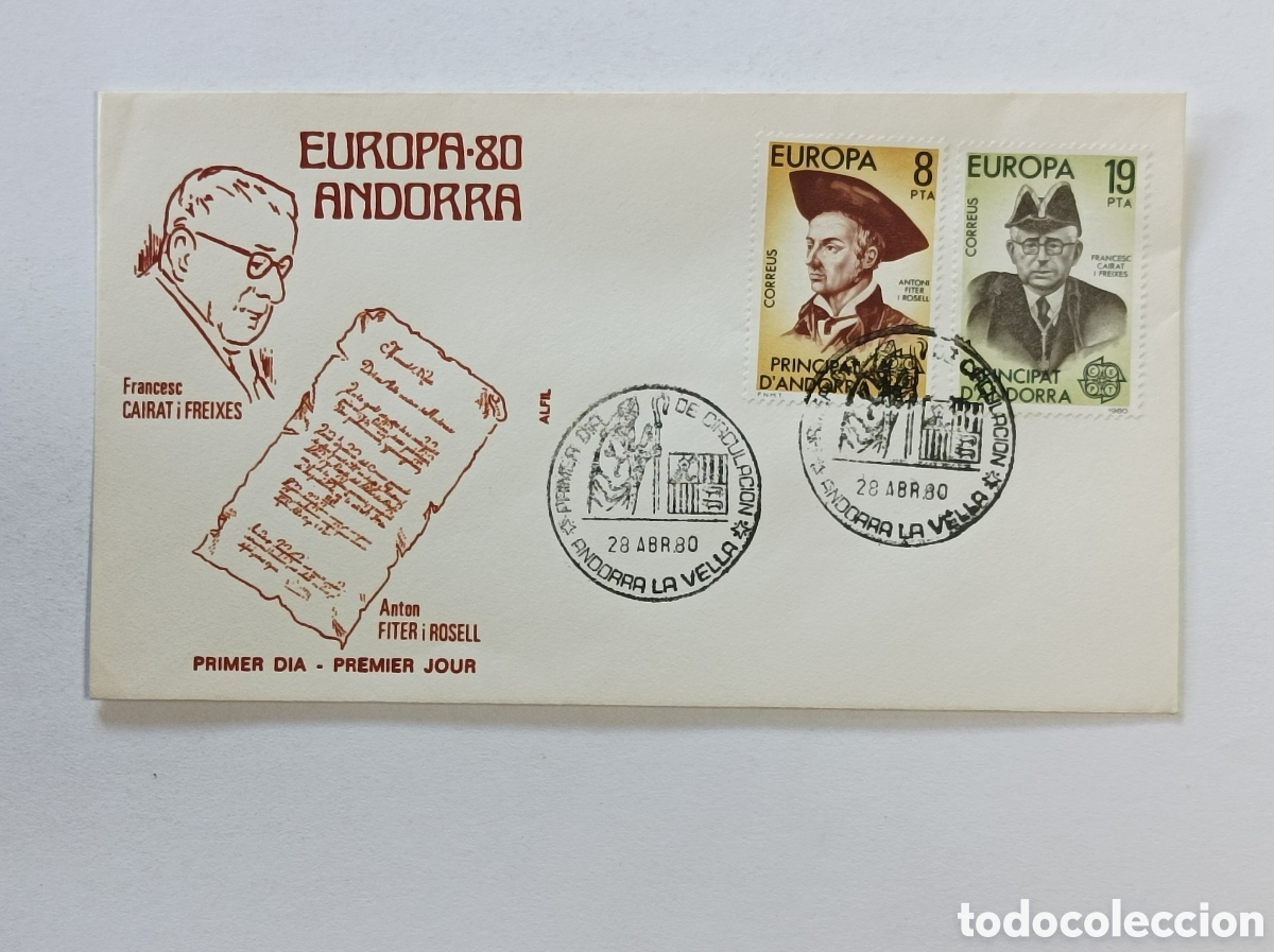 Sellos: ANDORRA. EUROPA 1980. SOBRE PRIMER D&Iacute;A.