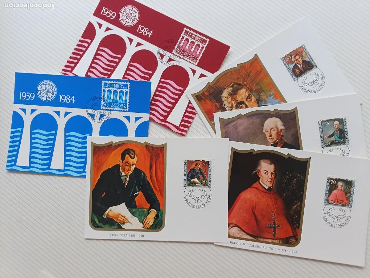 Stamps: Liechtenstein. 6 tarjetas m&aacute;ximas