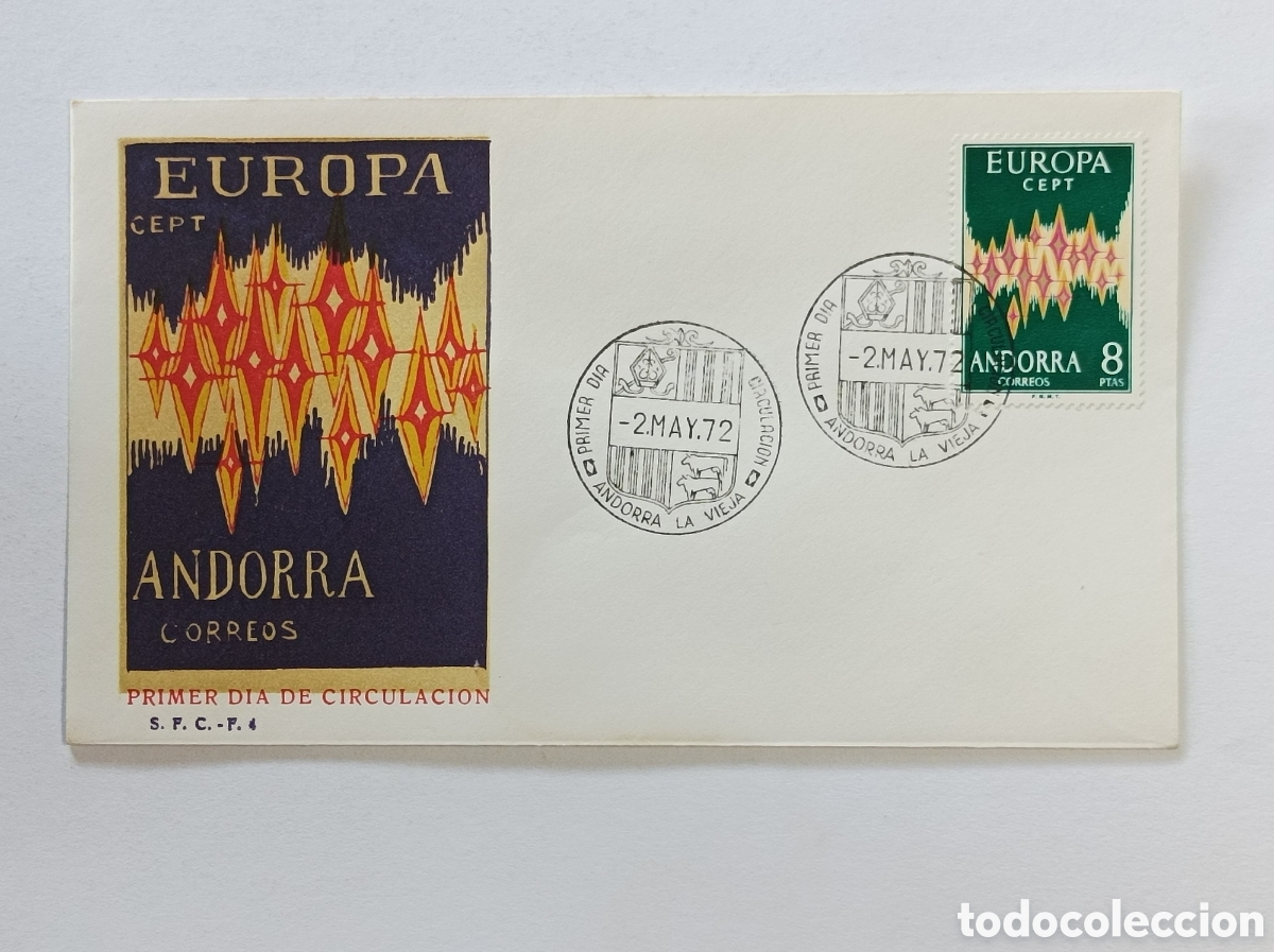 Sellos: ANDORRA. EUROPA 1972. SOBRE PRIMER D&Iacute;A.
