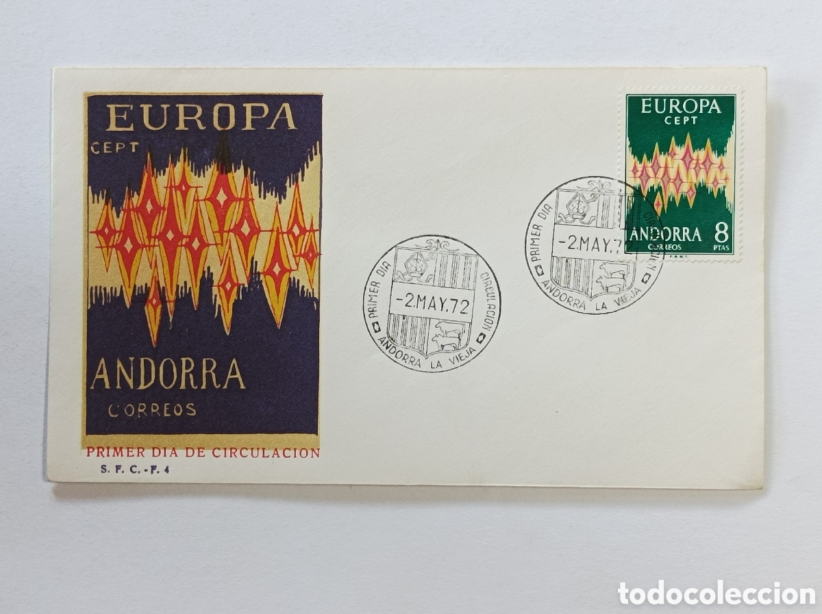 Stamps: ANDORRA. EUROPA 1972. SOBRE PRIMER D&Iacute;A.