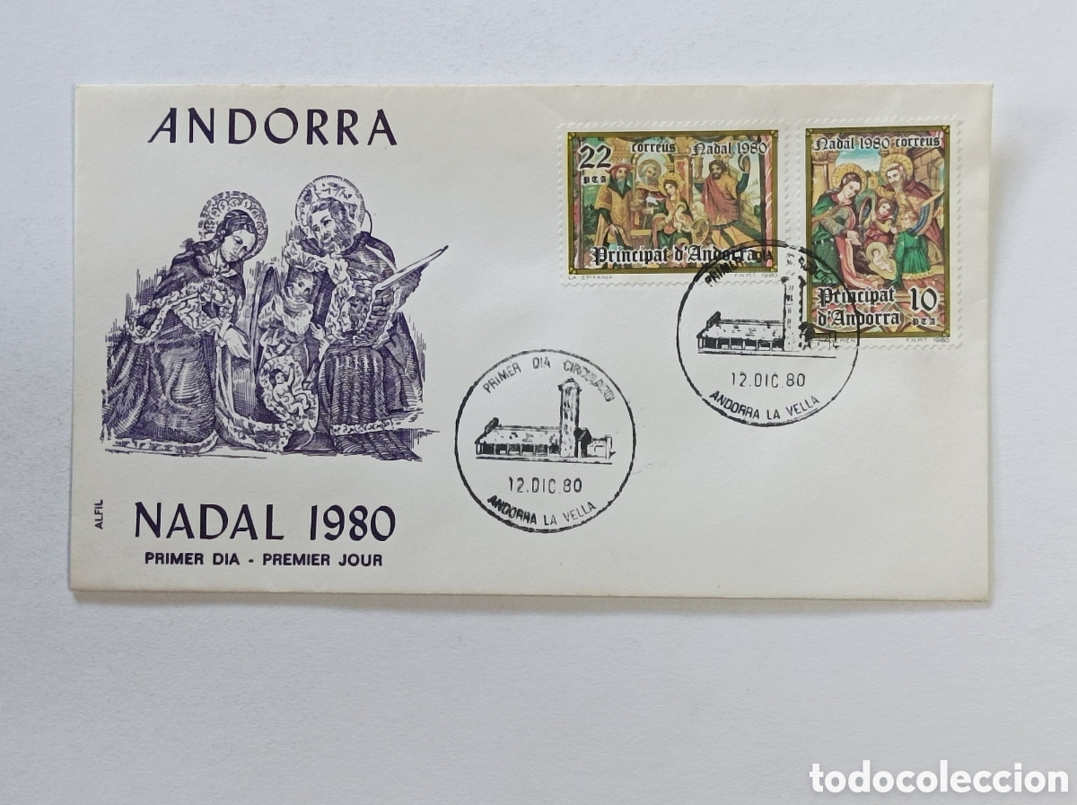 Sellos: ANDORRA. NADAL 1980. SOBRE PRIMER D&Iacute;A.