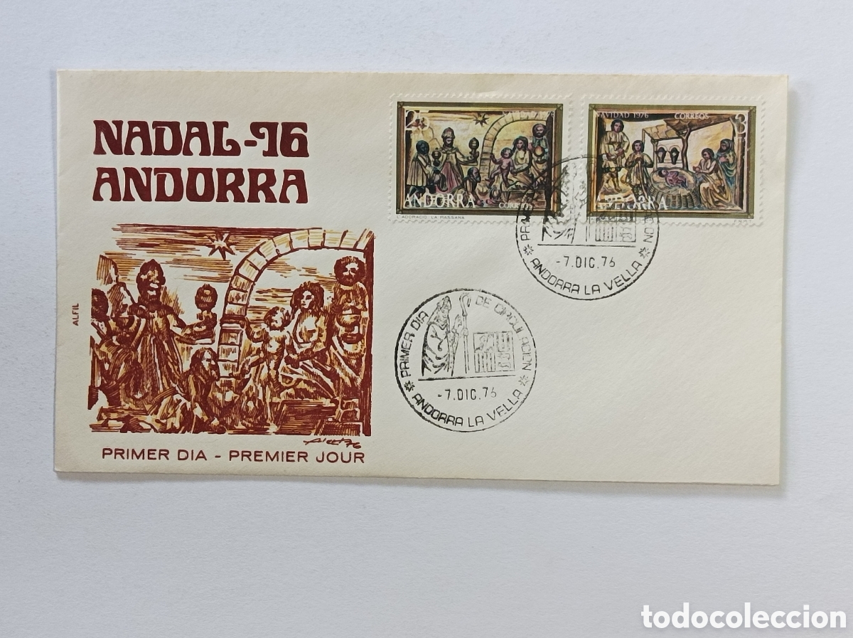Sellos: ANDORRA. NADAL 1976. SOBRE PRIMER D&Iacute;A.