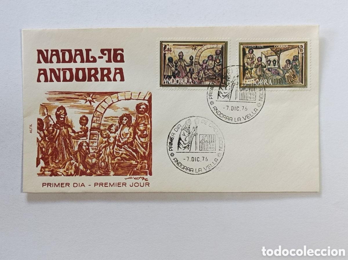 Sellos: ANDORRA. NADAL 1976. SOBRE PRIMER D&Iacute;A.