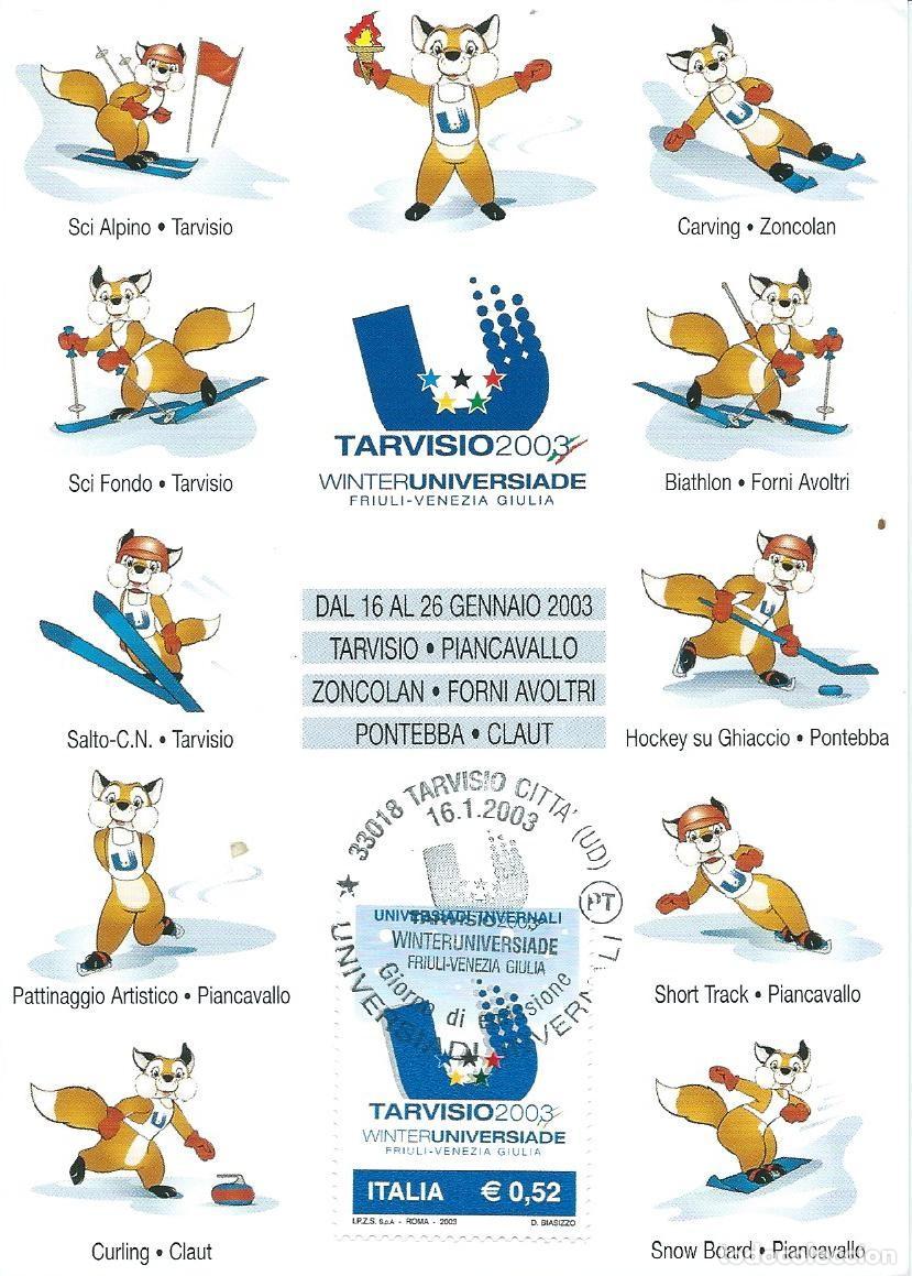 Sellos: 2003. ITALIA/ITALY. M&Aacute;XIMA/MAXIMUM CARD. TARVISIO UNIVERSIADA DE INVIERNO. YT 2622. DEPORTES/SPORTS.