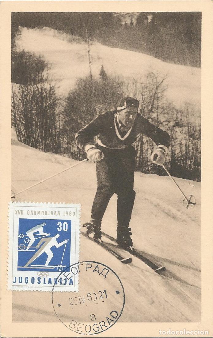 Sellos: 1960. YUGOSLAVIA. M&Aacute;XIMA/MAXIMUM CARD. ESQU&Iacute;/SKIING. JJ.OO. INVIERNO . YVERT 812. DEPORTES/SPORTS.