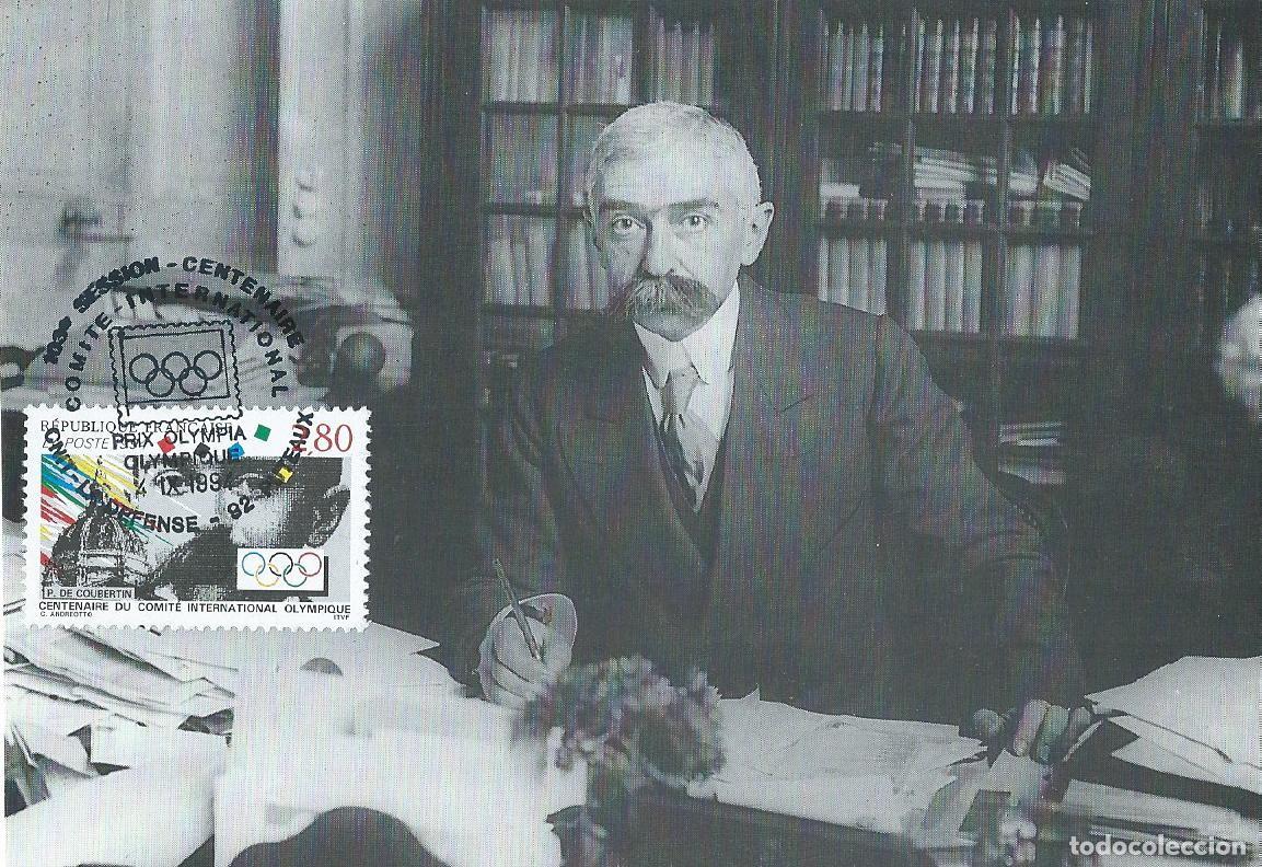 Sellos: 1994. FRANCIA/FRANCE. M&Aacute;XIMA/MAXIMUM CARD. PIERRE DE COUBERTIN. YT 2889. DEPORTES/SPORTS.