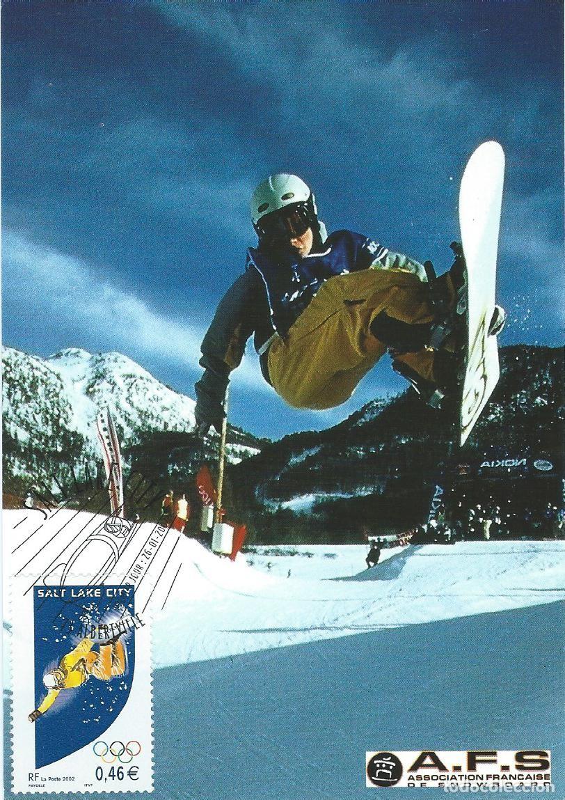 Sellos: 2002. FRANCIA/FRANCE. M&Aacute;XIMA/MAXIMUM CARD. SNOWBOARD. JJ.OO. SALT LAKE CITY. YT 3460 DEPORTES/SPORTS