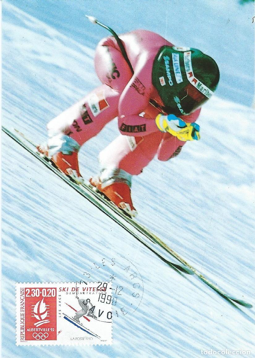 Sellos: 1990. FRANCIA/FRANCE. M&Aacute;XIMA/MAXIMUM CARD. ESQU&Iacute;/SKIING. ALBERTVILLE'92. YT 2675. DEPORTES/SPORTS.
