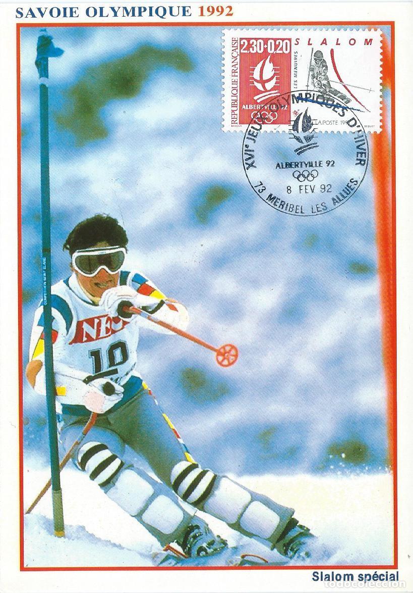Sellos: 1992. FRANCIA/FRANCE. M&Aacute;XIMA/MAXIMUM CARD. ESQU&Iacute;. SLALOM. ALBERTVILLE'92. YT 2676. DEPORTES/SPORTS.