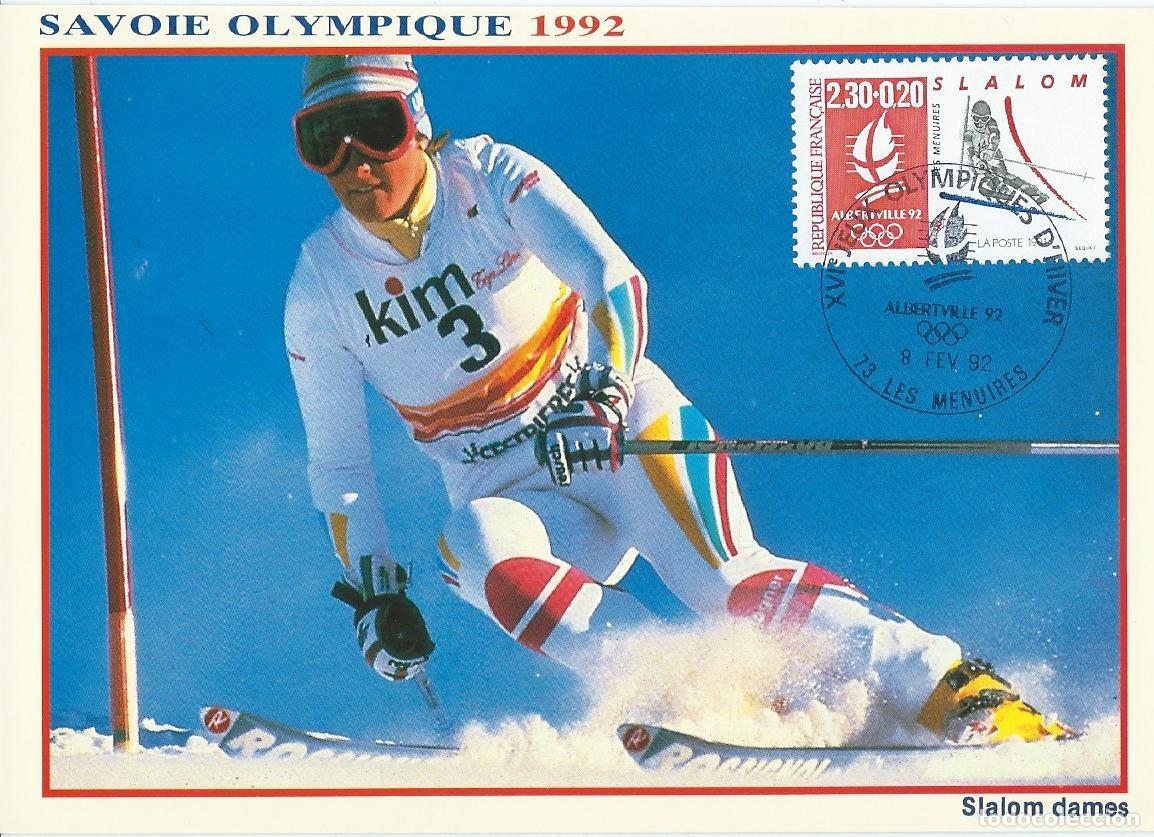 Sellos: 1992. FRANCIA/FRANCE. M&Aacute;XIMA/MAXIMUM CARD. ESQU&Iacute;. SLALOM. ALBERTVILLE'92. YT 2676. DEPORTES/SPORTS.
