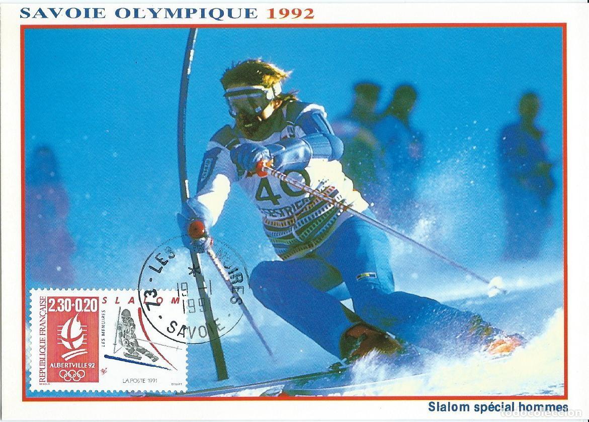 Selos: 1991. FRANCIA/FRANCE. M&Aacute;XIMA/MAXIMUM CARD. ESQU&Iacute;. SLALOM. ALBERTVILLE'92. YT 2676. DEPORTES/SPORTS.