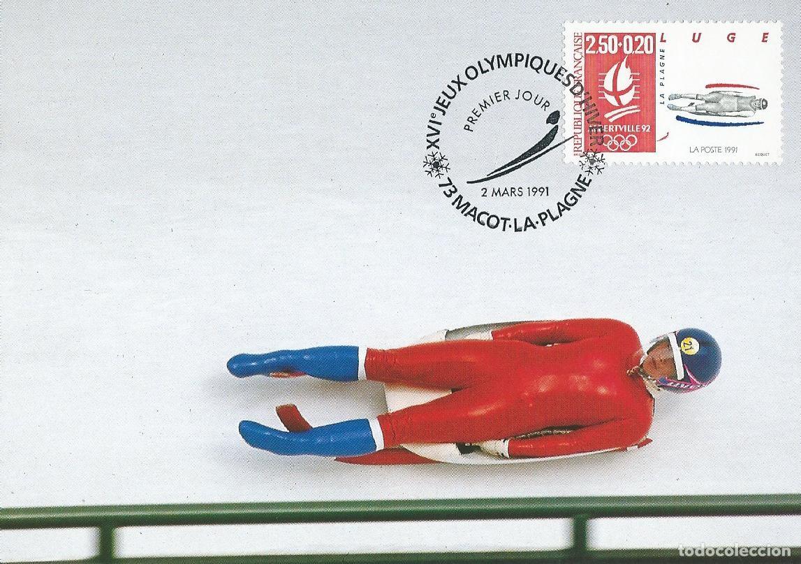 Sellos: 1991. FRANCIA/FRANCE. M&Aacute;XIMA/MAXIMUM CARD. LUGE. JJ.OO. ALBERTVILLE'92. YT 2679. DEPORTES/SPORTS.