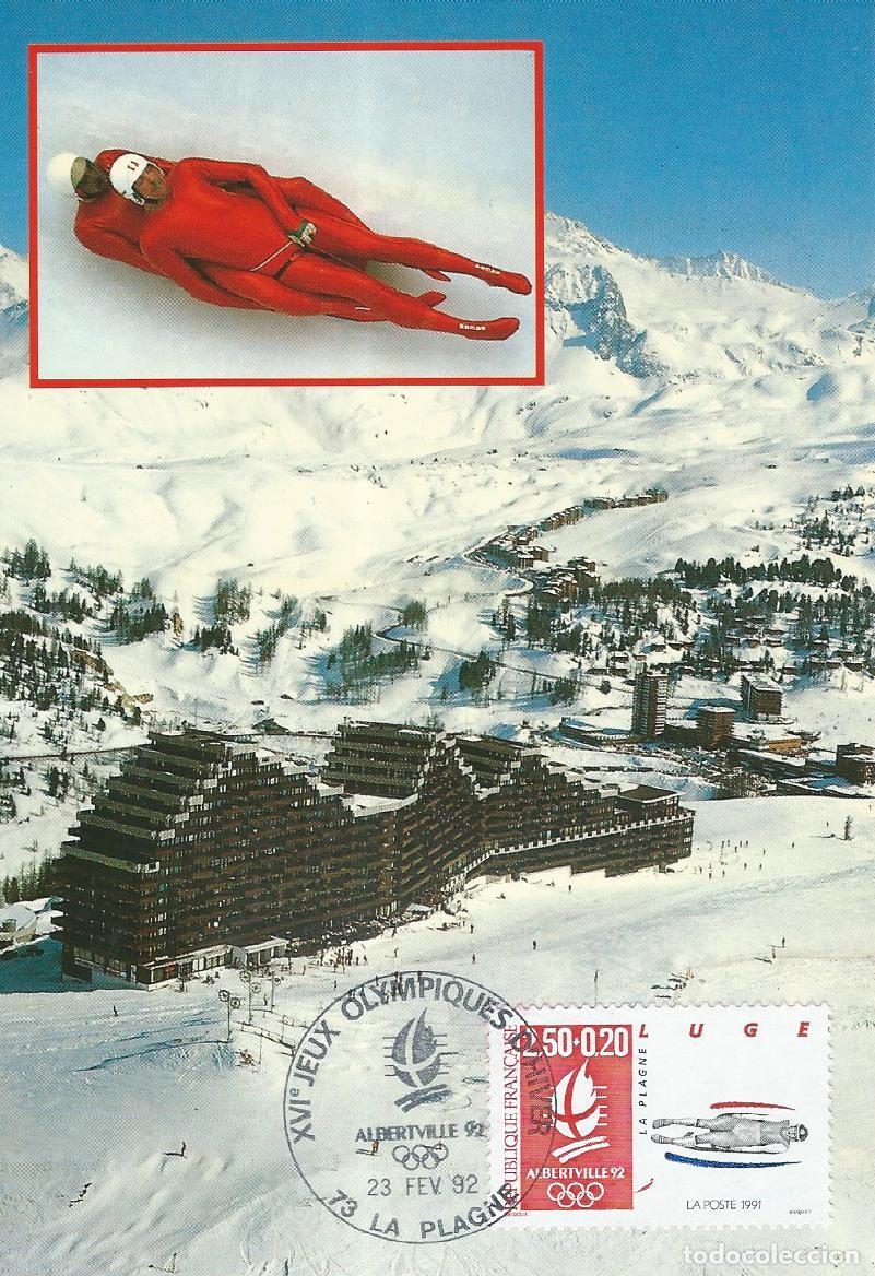Sellos: 1992. FRANCIA/FRANCE. M&Aacute;XIMA/MAXIMUM CARD. LUGE. JJ.OO. ALBERTVILLE'92. YT 2679. DEPORTES/SPORTS.