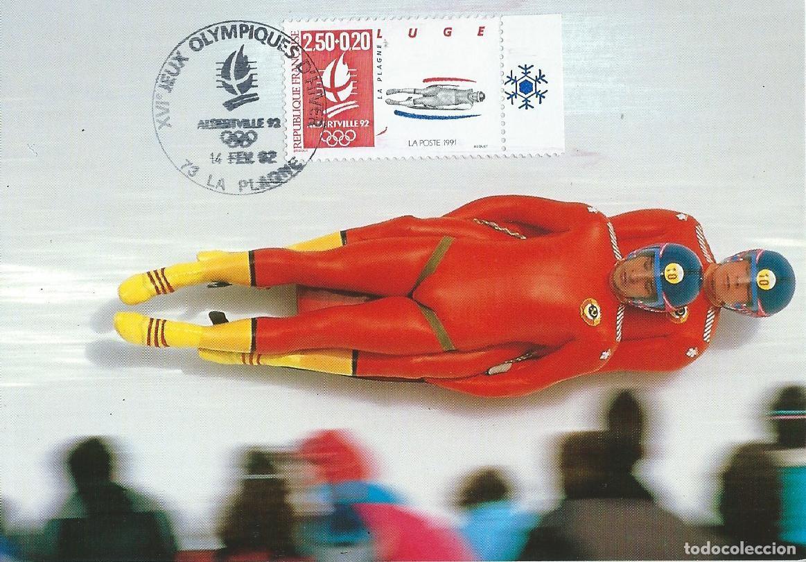Sellos: 1992. FRANCIA/FRANCE. M&Aacute;XIMA/MAXIMUM CARD. LUGE. JJ.OO. ALBERTVILLE'92. YT 2679. DEPORTES/SPORTS.