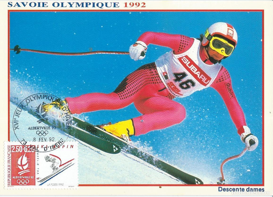 Sellos: 1992. FRANCIA/FRANCE. M&Aacute;XIMA/MAXIMUM CARD. ESQU&Iacute;/SKIING. ALBERTVILLE'92. YT 2710. DEPORTES/SPORTS.