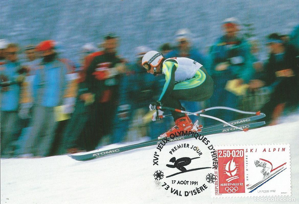 Sellos: 1991. FRANCIA/FRANCE. M&Aacute;XIMA/MAXIMUM CARD. ESQU&Iacute;/SKIING. ALBERTVILLE'92. YT 2710. DEPORTES/SPORTS.