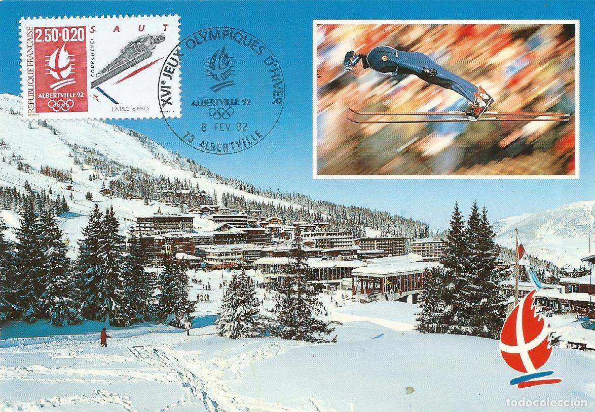 Sellos: 1992. FRANCIA/FRANCE. M&Aacute;XIMA/MAXIMUM CARD. SALTOS ESQU&Iacute;. ALBERTVILLE'92. YT 2738. DEPORTES/SPORTS.