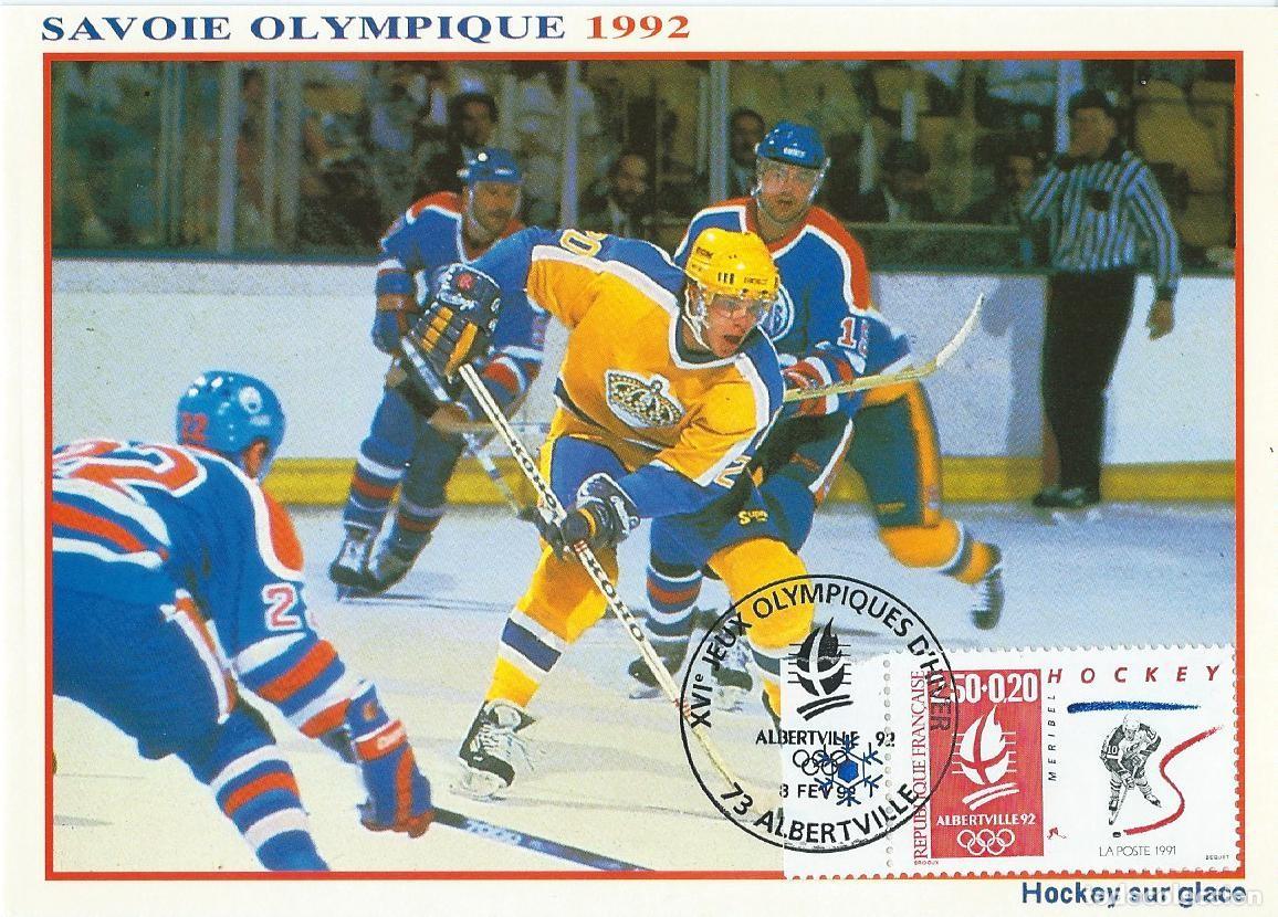 Sellos: 1992. FRANCIA/FRANCE. M&Aacute;XIMA/MAXIMUM CARD. HOCKEY HIELO. ALBERTVILLE'92. YT 2741. DEPORTES/SPORTS.