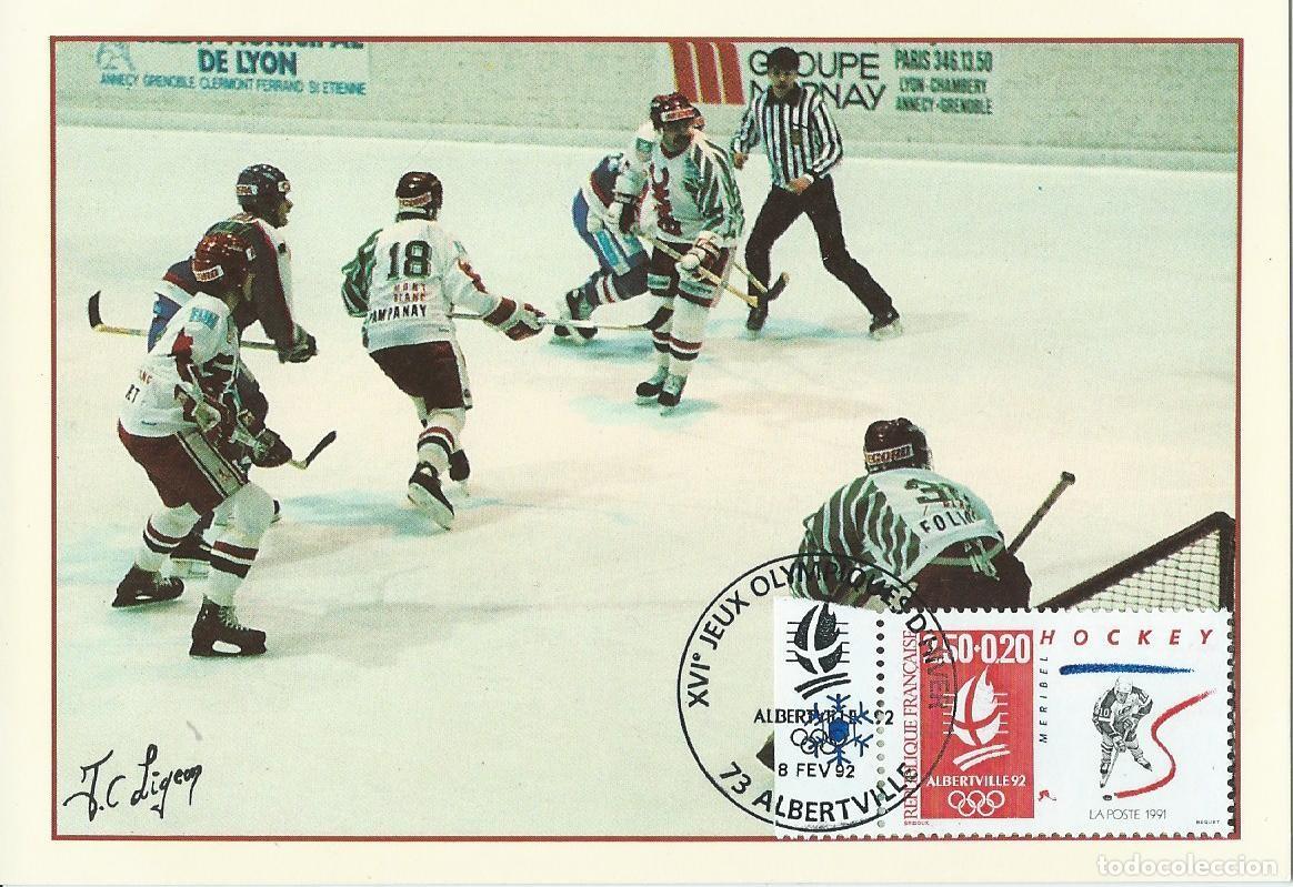 Sellos: 1992. FRANCIA/FRANCE. M&Aacute;XIMA/MAXIMUM CARD. HOCKEY HIELO. ALBERTVILLE'92. YT 2741. DEPORTES/SPORTS.