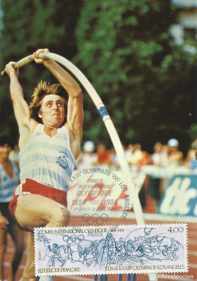 Sellos: 1984. FRANCIA/FRANCE. M&Aacute;XIMA/MAXIMUM CARD. ATLETISMO/ATHLETICS. P&Eacute;RTIGA. YT 2314. DEPORTES/SPORTS.