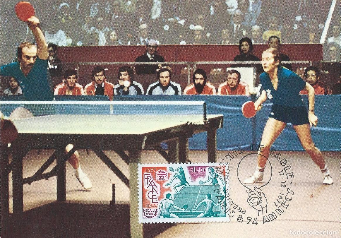 Sellos: 1977. FRANCIA/FRANCE. M&Aacute;XIMA/MAXIMUM CARD. TENIS DE MESA/TABLE TENNIS. YT 1961. DEPORTES/SPORTS.