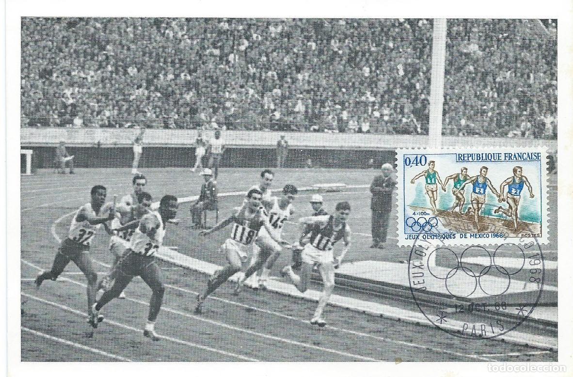 Sellos: 1968. FRANCIA/FRANCE. M&Aacute;XIMA/MAXIMUM CARD. ATLETISMO. JJ.OO. M&Eacute;XICO. YT 1573. DEPORTES/SPORTS.